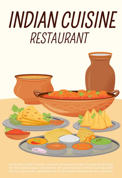 Poster Vektor Datar Restoran India Hidangan Hindu Tradisional Brosur Kafe - Stok Vektor