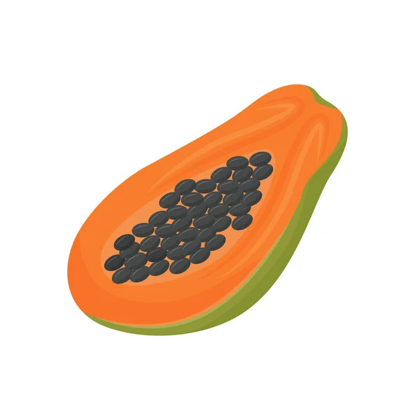 Ilustrasi Vektor Kartun Papaya Makanan Organik Makanan Penutup Manis Buah - Stok Vektor