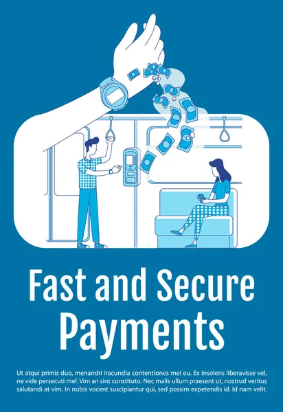 Fast Secure Payments Poster Flat Silhouette Vector Template Metro Fare — Stock Vector
