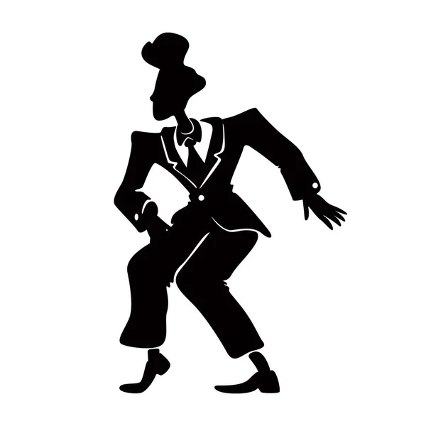 Hombre Cómico Traje Retro Silueta Negra Vector Ilustración Hombre Pose — Archivo Imágenes Vectoriales