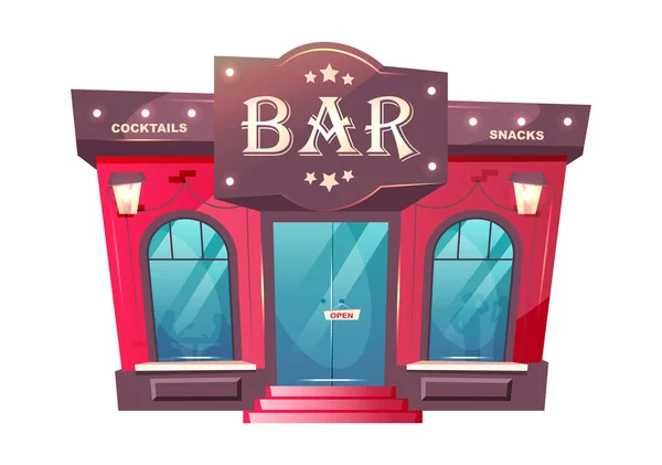 Cocktail Bar Entree Cartoon Vector Illustratie Luxe Pub Exterieur Platte — Stockvector