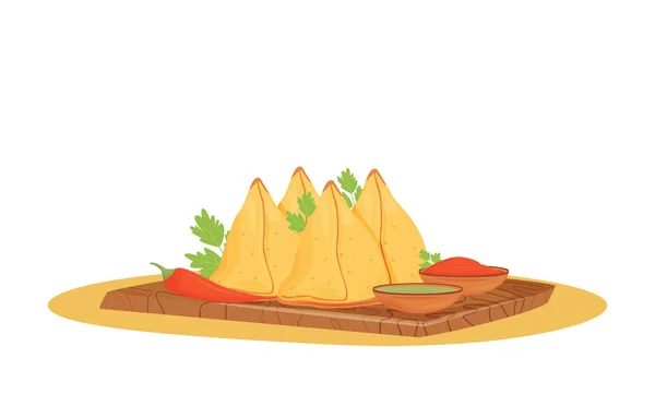 Samosas Cartoon Vector Illustration Додано Індійську Страву Смажене Запечене Тісто — стоковий вектор