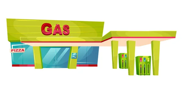 Exteriér Čerpací Stanice Kreslené Vektorové Ilustrace Benzínová Náplň Uložit Přední — Stockový vektor
