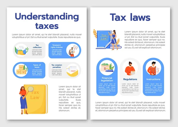 Compreender Impostos Modelo Brochura Vetorial Plana Leis Fiscais Folheto Livreto — Vetor de Stock