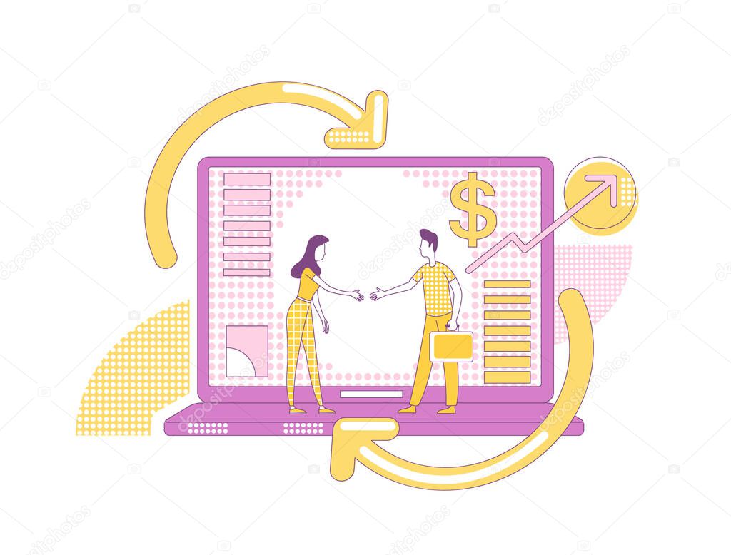 Affiliate marketing thin line concept vector illustration. Business partners 2D cartoon characters for web design. Internet promotion strategy, partnership program for influencers creative idea