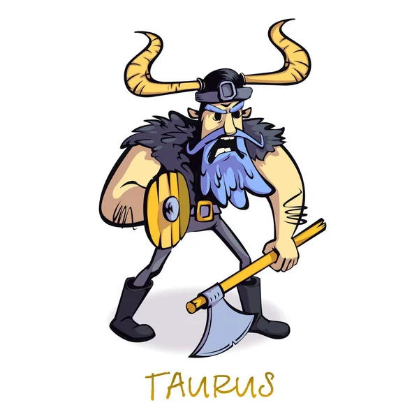 Taurus Dierenriem Teken Man Platte Cartoon Vector Illustratie Viking Horoscoop — Stockvector