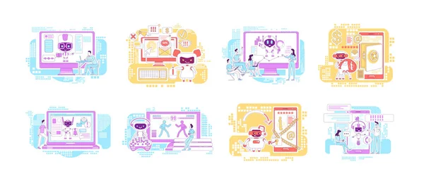 Good Bad Bots Thin Line Concept Vector Illustrations Set Internet — Stock Vector