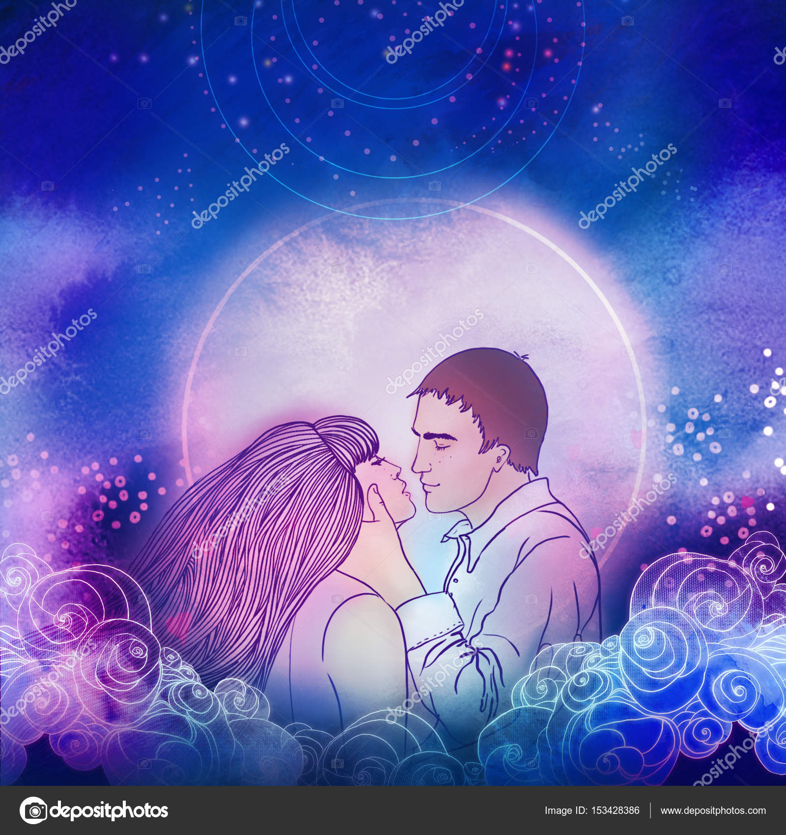 Young Beautiful Couple Kissing In The Moonlight Romantic Love Stock Photo Image By C Vgorbash