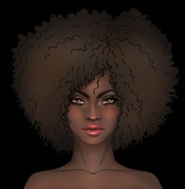 Afro-Amerikan güzel kız. Siyah kadın raster çizimi