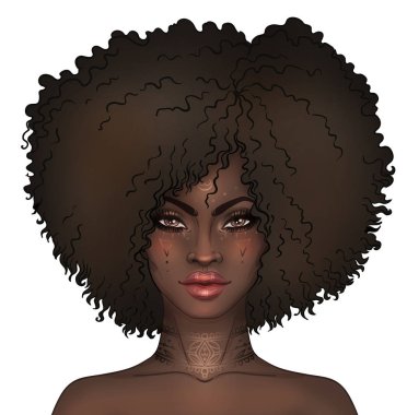 Afro-Amerikan güzel kız. Siyah kadın raster çizimi