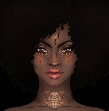 Afro-Amerikan güzel kız. Siyah kadın raster çizimi
