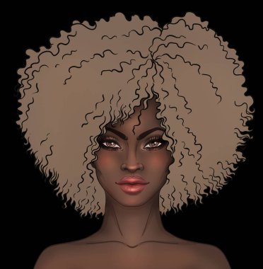 Afro-Amerikan güzel kız. Siyah kadın raster çizimi