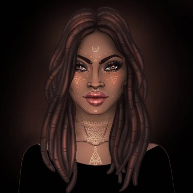 Afro-Amerikan güzel kız. Siyah kadın raster çizimi