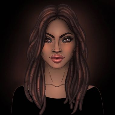 Afro-Amerikan güzel kız. Siyah kadın raster çizimi