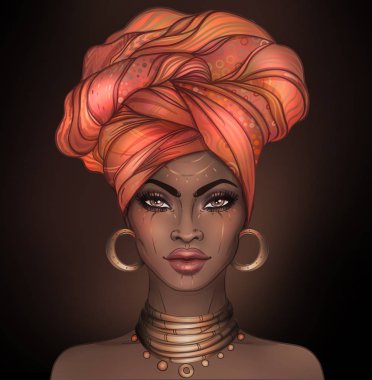 Afro-Amerikan güzel kız. Siyah kadın raster çizimi