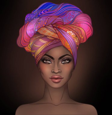 Afro-Amerikan güzel kız. Siyah kadın raster çizimi