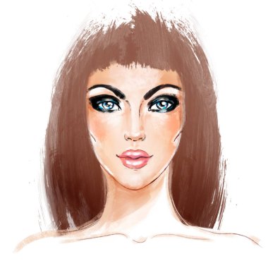 Kadın yüzü. El moda illüstrasyon izole beyaz boyalı.