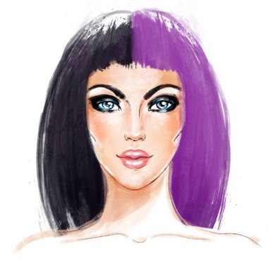 Split-boyalı saç trendi. Kadın yüzü. Yarısı boyalı saç. Stil trend. 