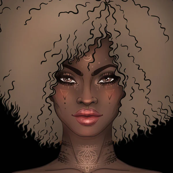 Una bella ragazza afroamericana. Illustrazione raster di donna nera — Foto Stock