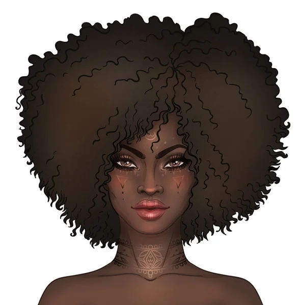 Una chica bonita afroamericana. Raster Ilustración de la mujer negra — Foto de Stock