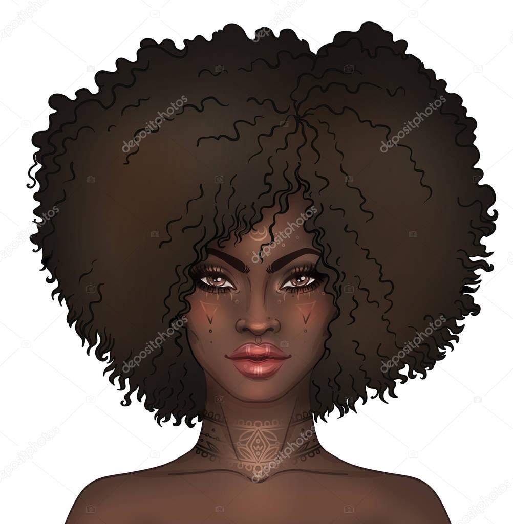 African American pretty girl. Raster Illustration of Black Woman