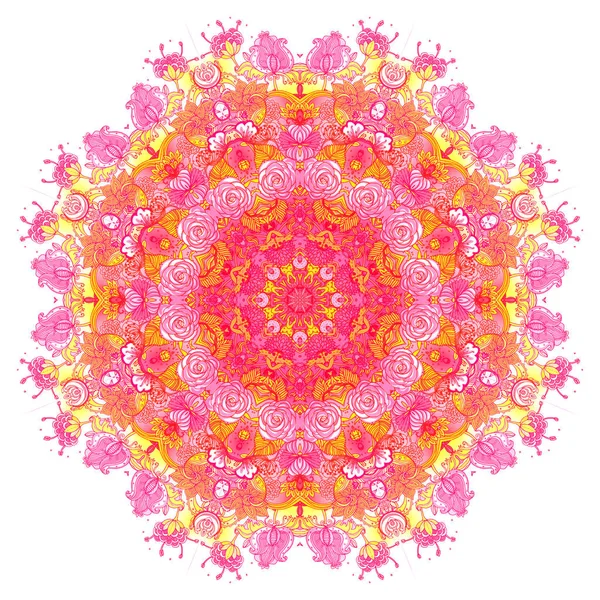 Λεπτομερής σχεδιασμός floral μετάξι κασκόλ. Στρογγυλό σχήμα περίτεχνο σχέδιο. — Φωτογραφία Αρχείου