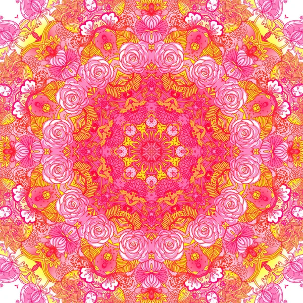 Gedetailleerde ontwerp van de floral zijden sjaal. Rond gevormde sierlijke patroon. — Stockfoto