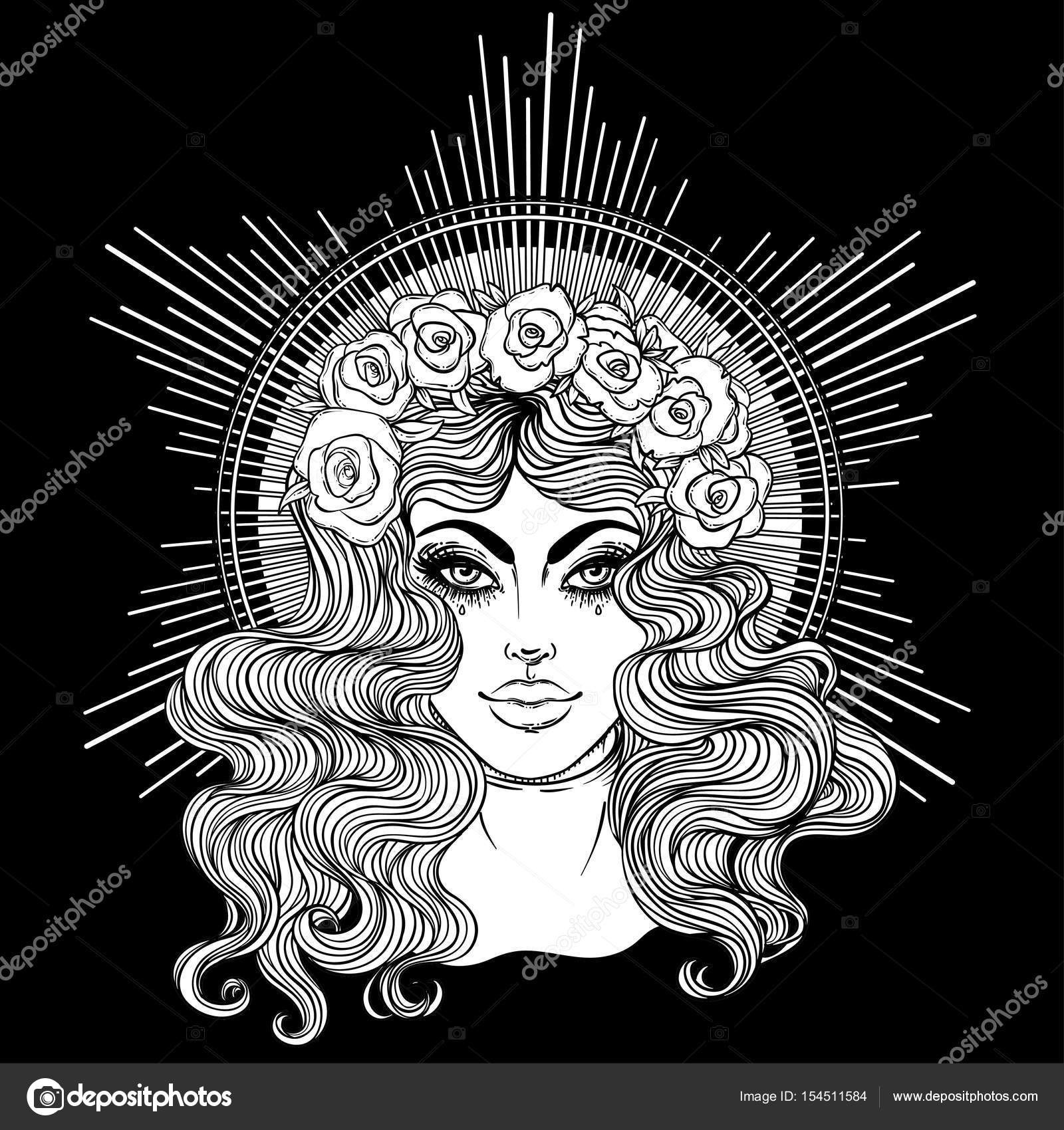 Devozione al cuore immacolato della Beata Vergine Maria Regina del cielo Illustrazione vettoriale isolato Libro da colorare per adulti Disegno del