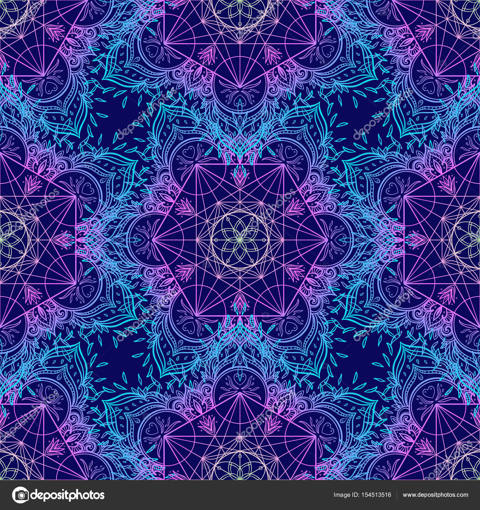 Sacred Geometry Symbols in Mandala seamless pattern. Vintage dec Stock