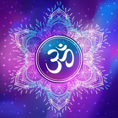 Mandala ile Diwali Om sembolü. Yuvarlak model. Vintage tarzı Aralık