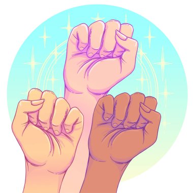 Fight like a girl. 3 Woman's hands with her fist raised up. Girl clipart