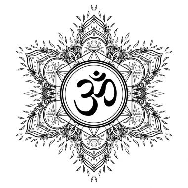 Mandala ile Diwali Om sembolü. Yuvarlak model. Vintage tarzı Aralık