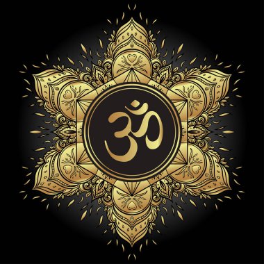 Mandala ile Diwali Om sembolü. Yuvarlak model. Vintage tarzı Aralık