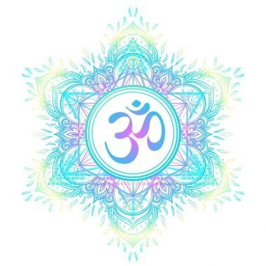 Mandala ile Diwali Om sembolü. Yuvarlak model. Vintage tarzı Aralık