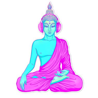 Modern Buda neon renkli kulaklık müzik dinlemek