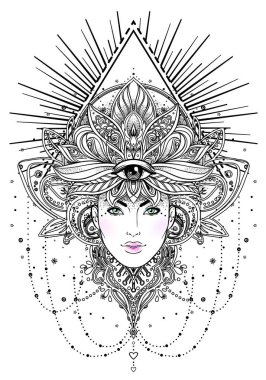 Kabile erime Boho Diva. Güzel Asyalı ilahi kız ile süslü