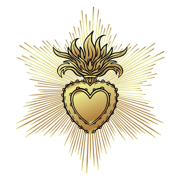 Sagrado Corazón de Jesús con rayos. Ilustración vectorial isola negra — Vector de stock