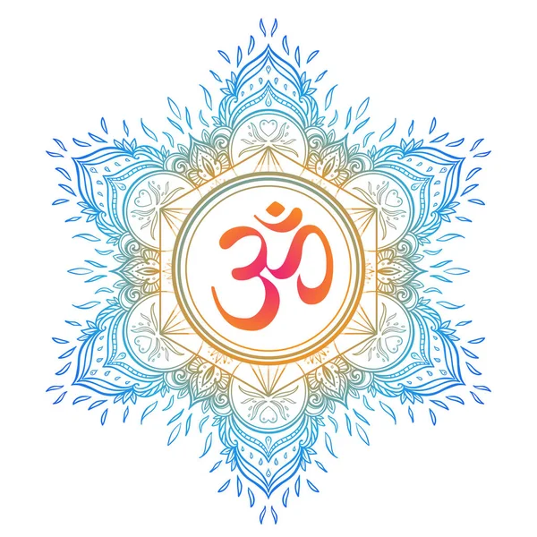Diwali Om simbolo con mandala. Schema rotondo. Stile vintage dec — Vettoriale Stock