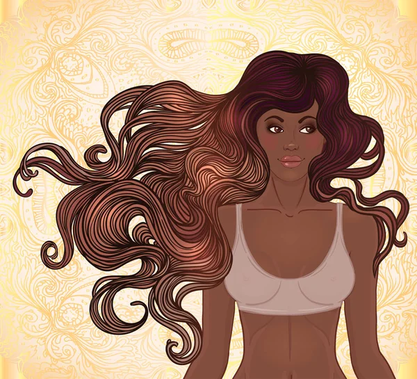 Salon de beauté : Jolie jeune femme afro-américaine avec belle — Image vectorielle