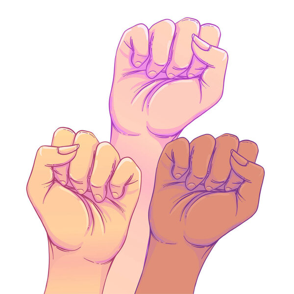 Fight like a girl. 3 Woman's hands with her fist raised up. Girl