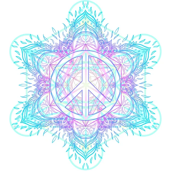 Symbole de paix sur fond décoratif mandala rond pat — Image vectorielle