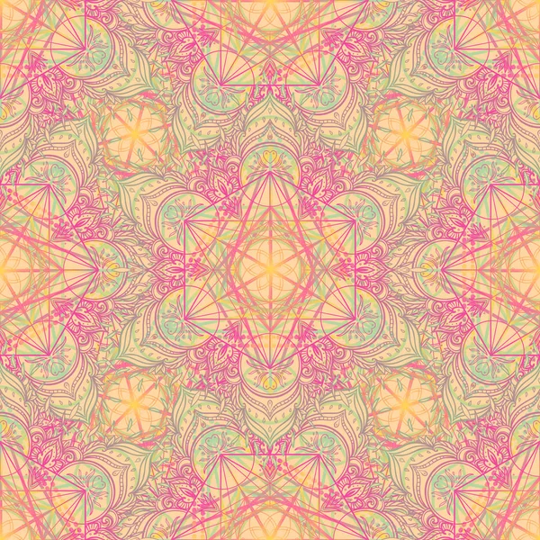 Heilige Geometrie symbolen in Mandala naadloze patroon. Vintage dec — Stockvector