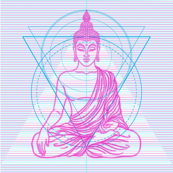 Sedící Buddha nad neonové barevné pozadí. Vektor illustratio — Stockový vektor