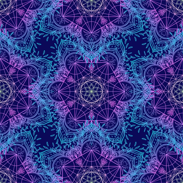 Símbolos de geometría sagrada en patrón sin costura Mandala. Vintage dec — Vector de stock