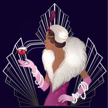 Retro moda: glamour kız yirmili (Afrika kökenli Amerikalı kadın)