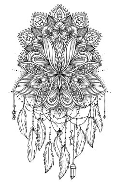 Kızılderili tılsım dreamcatcher fea ile el çekilmiş