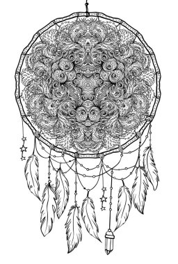 Kızılderili tılsım dreamcatcher fea ile el çekilmiş