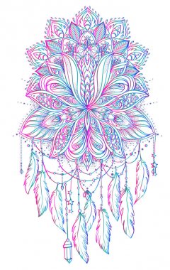 Kızılderili tılsım dreamcatcher fea ile el çekilmiş