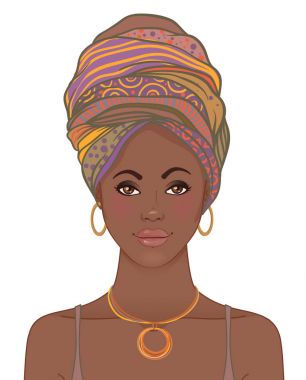 Türban güzel Afrikalı kadın portresi. Kabile stili Burak