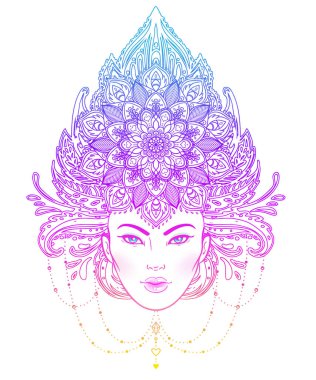 Kabile erime Boho Diva. Güzel Asyalı ilahi kız ile süslü